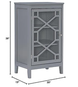 Linon Betty Small Wood Cabinet with a Glass Paneled Door and 3 Shelves in Gray Linon