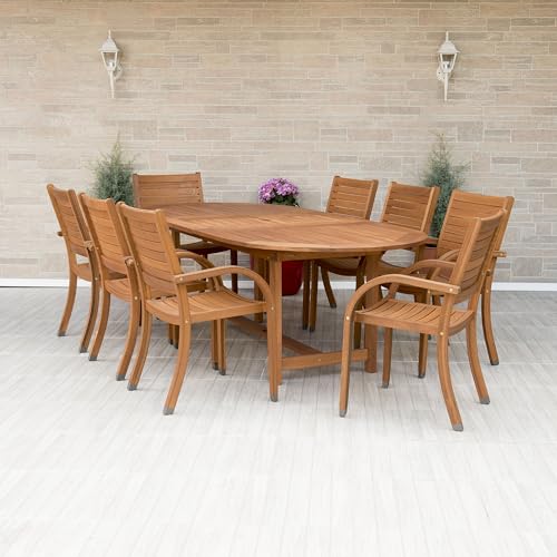 Amazonia Arizona 9 Piece Oval Outdoor Dining Set | Eucalyptus Wood | Durable and Ideal for Patio and Backyard - WoodArtSupply