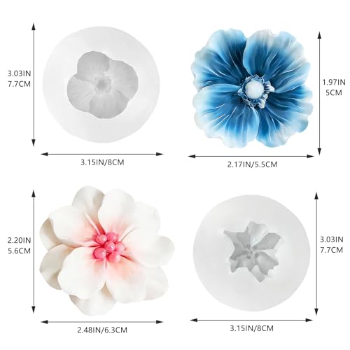 2PCS 3D Flower Silicone Candle Molds,Camellia Silicone Poppy Flower Mold for DIY Epoxy Crafts Handmade Soap Aromatherapy Gypsum Polymer Clay Crafts Fondant Mold