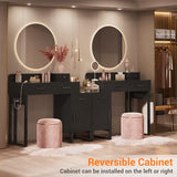 Vanity Desk with 4 Storage Drawers - Modern Makeup Vanity Table with Charging Station, Black Vanity Desk with Reversible Cabinet Dressing Table Set with Divided Organizers for Women Girls, Black Besiost