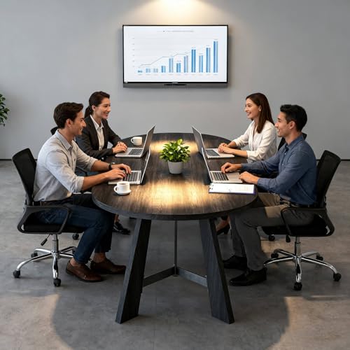 6FT Oval Conference Table, Rustic Black 70.86" W Meeting Table Fit 6-8 People, Modern Seminar Table Boardroom Desk for Office Meeting Conference Room SAINTCY