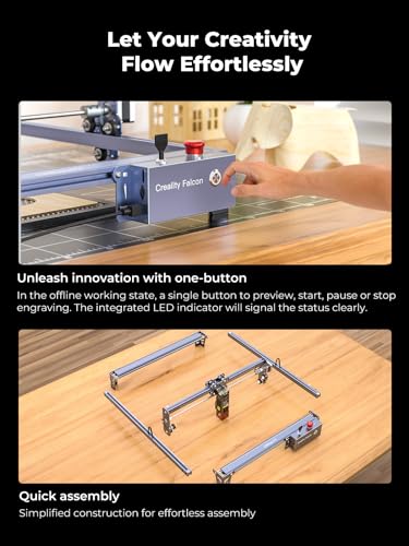 Creality 10W Laser Engraver, Falcon Pro with 3-in-1 Laser for Wood Engraving, 72000mW Efficient Laser Engraving Machine Fit, for Wood, Metal, Paper, Acrylic, Leather, Glass Tumbler Ring, 17" x 16" Creality