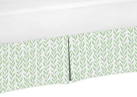 Sweet Jojo Designs Baby Crib Skirt (Boho Floral Leaf) for Girls, Infants/Nursery Bed Dust Ruffle Bedskirt Single Pleat (Green & White Leaves for the Bohemian, Farmhouse Botanical Sunflower Collection) Sweet Jojo Designs