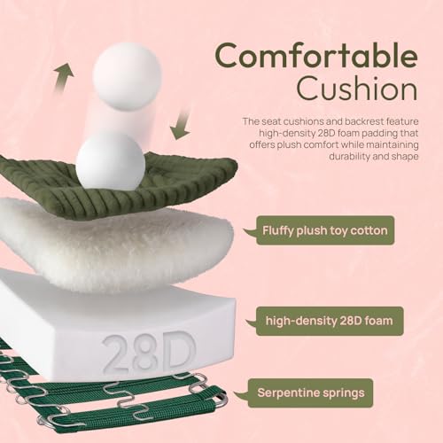 VINGLI Green Futon Sofa Bed Convertible Loveseat Sleeper Sofa Couch, Corduroy Pullout Sofa Fold Out Couch Bed with USB Ports, Cup Holders, Armrest for Living Room, Bedroom Apartment Room VINGLI