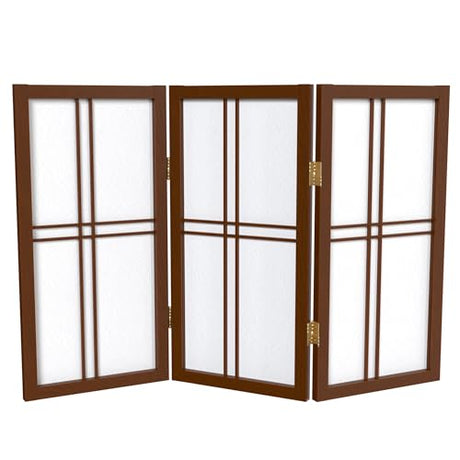 2 ft. Short Desktop Double Cross Shoji Screen - Walnut - 3 Panels Red Lantern