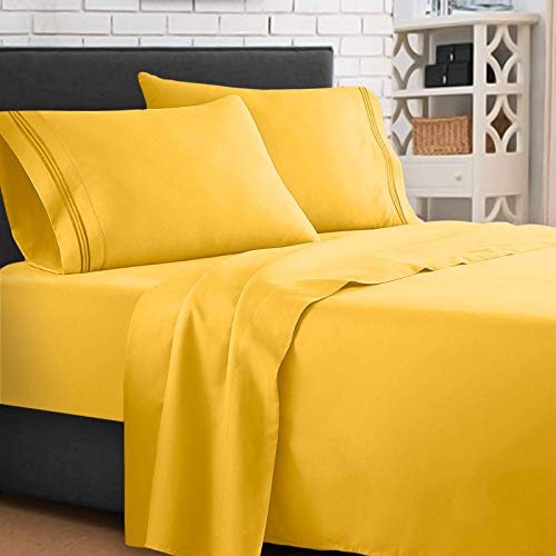 Clara Clark ® Supreme 1500 Collection 3pc Bed Sheet Set - Twin (Single) Size, Yellow Clara Clark