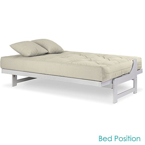 Nirvana Futons Arden Armless White Wood Futon Frame Only, Queen Size - Solid Hardwood Sofa Bed Frame Construction, Space Saving Design Ideal for Small Rooms and Dorms Nirvana Futons