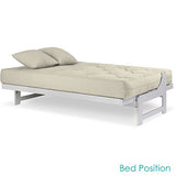 Arden White Futon Set Queen Size - Armless Futon Frame with Mattress Included (Twill Ivory), Space Saving Modern Sofa Bed Sleeper Nirvana Futons