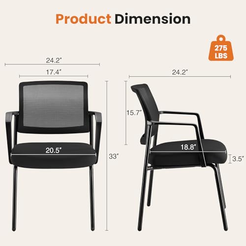 Sweetcrispy Mesh Back Stacking Arm Chairs 4 Pack, Upholstered Fabric Stack Chairs, Sturdy Metal, Easy to Use and Store, Outdoor and Indoor, for Home, Office, Party, Comfy，Black Sweetcrispy