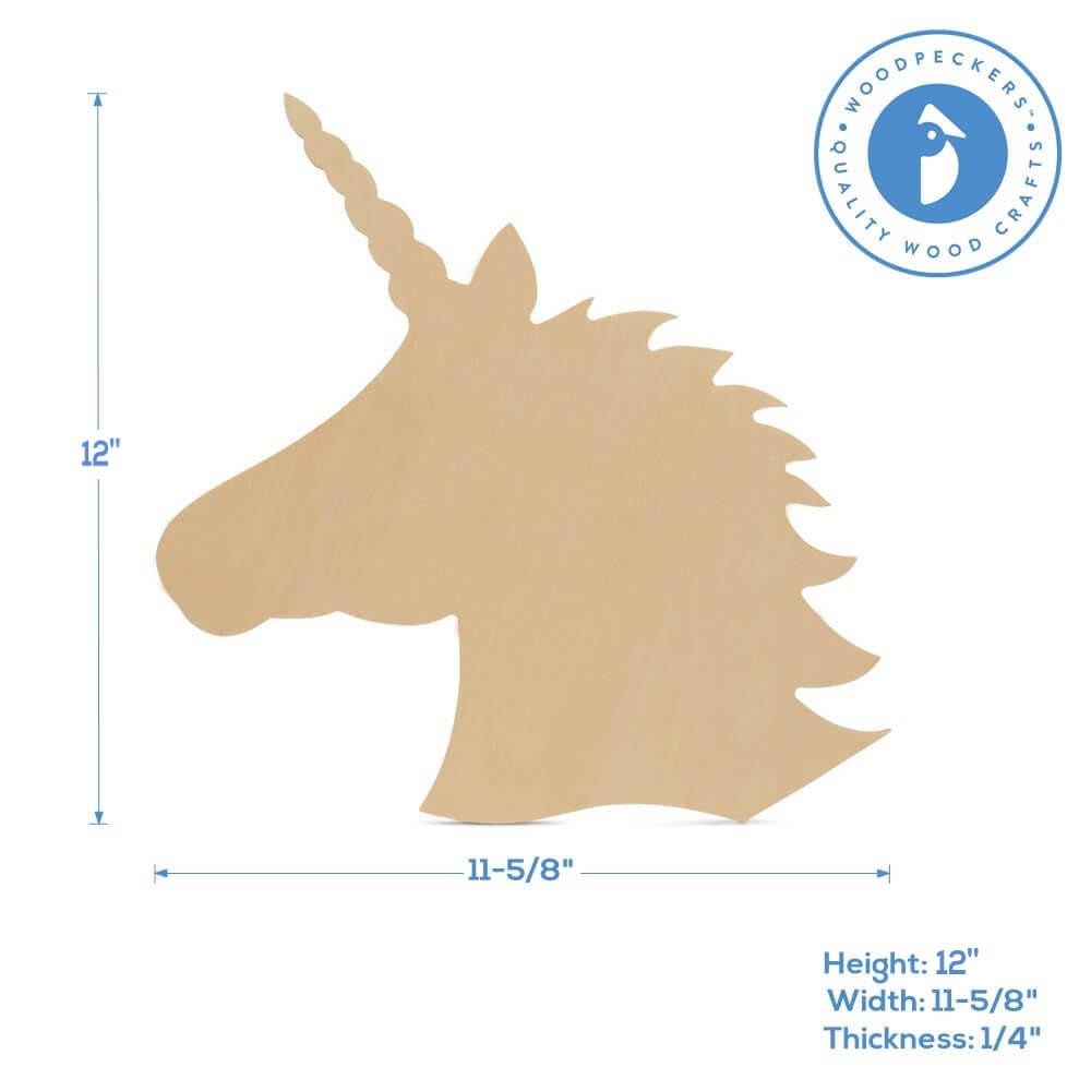 Unicorn Wood Cutouts 12-inch, Pack of 1 Unfinished Wood Crafts Blank, Wooden Shapes for Crafts & Party Decor, by Woodpeckers Woodpeckers