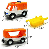 Magnetic Trains Cars Playset Wooden Train Track Accessories Train Set for Toddlers 3-5 Wooden Train Sets for Boys Ages 2-4-7 (Ambulance B (with Light and Sound)) DSHMIXIA