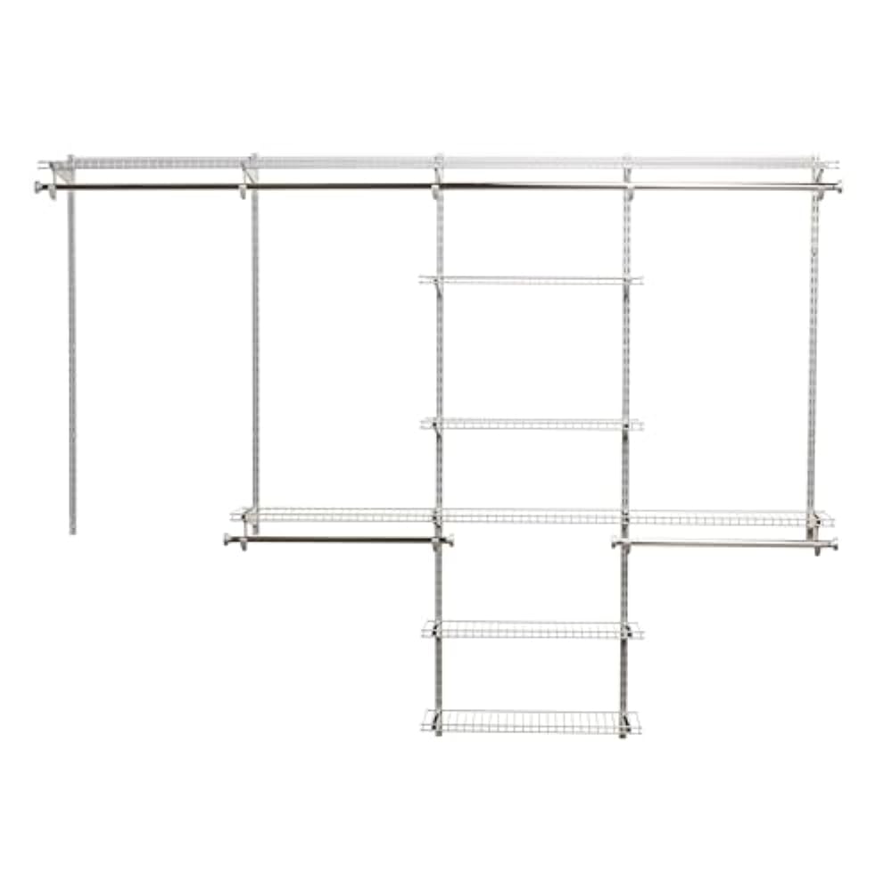 Rubbermaid Configurations Deluxe Custom Closet Kit, 4-8 Ft. Adjustable Metal Wire Shelving, Titanium Finish, Expandable Organization System, Hardware Included, for Home Closet/Pantry/Laundry/Mudroom Rubbermaid
