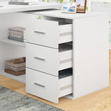HSH White L-Shaped Computer Desk with 3 Drawers and 2 Shelves, Reversible Home Office Corner Desk for Writing Study Work Executive, 55 Inch Bedroom Wood Table Workstation Desk with Storage Cabinet HSH