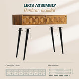 Bme Console Modern Mid-Century 2 Drawers and Metal Legs, Unique Geometric Design Sofa Table for Entryway, Hallway, Living Room, Teak Brown Bme