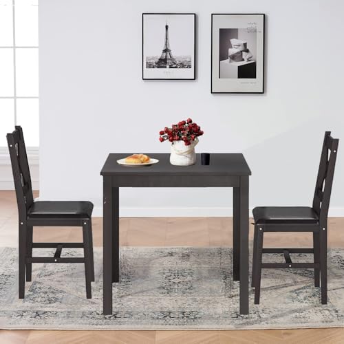 Pazidom Small Dining Table Set 3 Piece Wood Dinning Room Table Set for 2, Square Kitchen Table and 2 Chairs, Space Saving Dinette for Kitchen, Dining Room, Appartment, Dark Brown Pazidom