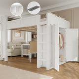 CKLMMC Wooden Queen Loft Bed with Desk, Headboard with Storage and USB, Space-Saving Modern Design for Small Rooms (White-Q1) CKLMMC