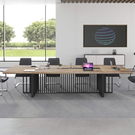 9.2ft Large Conference Table - 2" Thick Top & Metal Grid Base | Easy Assembly | Cable Management | Commercial Office Desk, Modern Executive Meeting Table for Office (10-20 People) SAINTCY