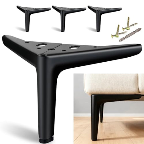 SunVFaFa Black Furniture Legs Heavy Duty, Metal Legs for Furniture Set of 4, Short Dresser Legs 5 Inch, Modern DIY Cabinet Feet Replacement for Couch Futon Cube Storage Nightstand Ottoman Sofa SunVFaFa