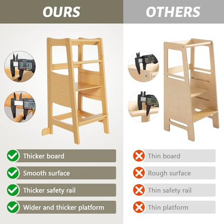 Toddler Standing Tower, Toddler Step Stool with Safety Rail, 3 Heights Adjustable Learning Standing Stool, Wide Platform Design Toddler Step Stool, Toddler Standing Step Stool for Kids xinyoec