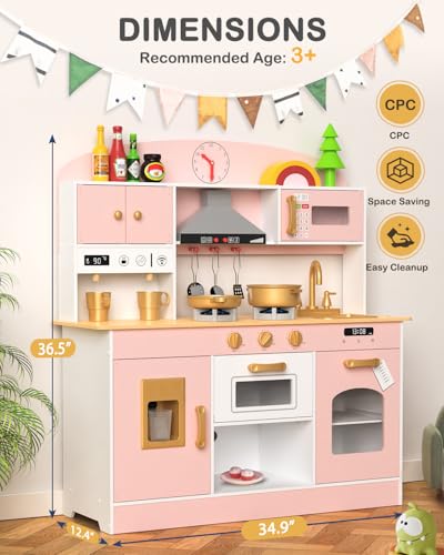 Babytronic Wooden Play Kitchen Set, Pretend Play Kitchen with Lights and Sounds for Kids Ages 3+, Includes Stove, Oven, Microwave, Coffee Maker, and Accessories, Toy Kitchen Set for Toddlers  - WoodArtSupply