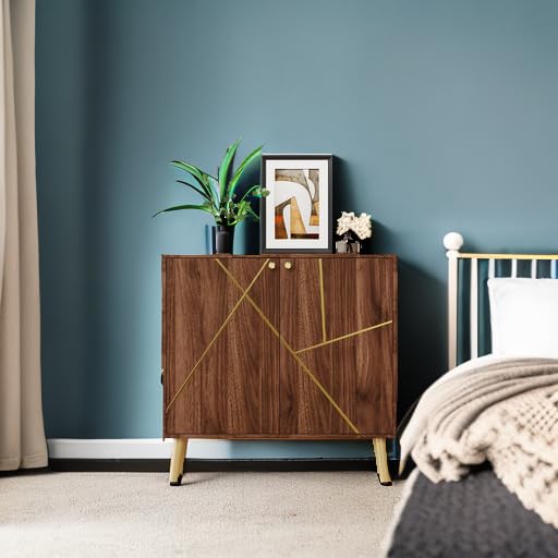 Vrullu Storage Cabinet, Free Standing Buffet Cabinet, Morden Sideboard and Buffet Storage, Wood Accent Cabinet for Living Room, Hallway, Entryway (1, Brown) Vrullu