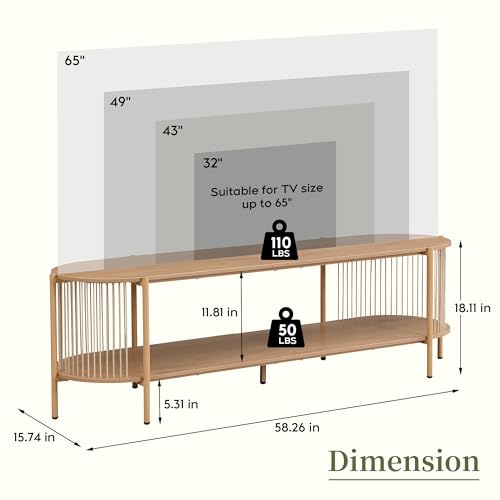 Yechen Boho Natural Hand-woven Rope TV Stand for Up to 65" TV, Mid-Century Modern TV Console, Wooden Oval Entertainment Center for Living Room, Media Console with Storage Shelf and Sturdy Ste - WoodArtSupply