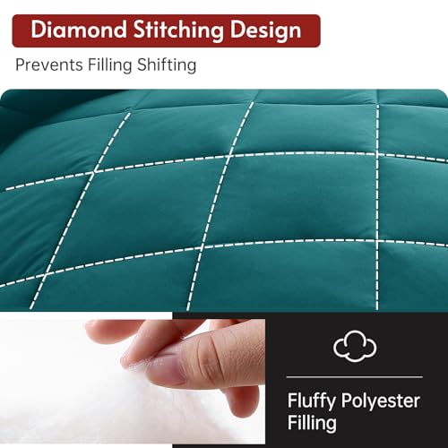 MUXHOMO 7 Pieces Full Comforter Set, Reversible Bed in a Bag Full Size, All Season Bedding Set with Comforter, Flat Sheet, Fitted Sheet, Pillowcases & Shams, Peacock Blue & Ivory MUXHOMO