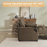 hansones 65'' 3-in-1 Folding Convertible Sofa Bed, Pullout Sofa, Modern Chenille Fabric, 360° Swivel Side Table, Easy Assembly, Perfect for Living Room(ZY-1107A-Brown) hansones