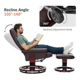 MCombo Manual Swivel Recliner with Ottoman, Chair Ottoman Set for RV Small Spaces, Living Room, Bedroom, Office 9019 4919 (Faux Leather, Dark Brown)