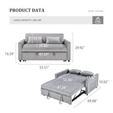 Hixkol 3 in 1 Convertible Sleeper Sofa Bed,55.51" Velvet Futon Sofa Bed, Pull Out Couch for Bedroom&Living Room, Loveseat Sofa Bed with Storage Pockets & 2 Toss Pillows,Adjustable Backrest(Grey) Hixkol