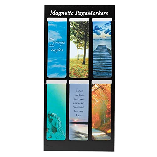 Christian Art Gifts Classic Nature Collection Magnetic Bookmark Set with Scripture, Hymn and Poem for Women and Men, Inspirational Magnetic Pagemarker Set of 6 for Bibles, Books, Size 2.3" x 0.8" Christian Art Gifts