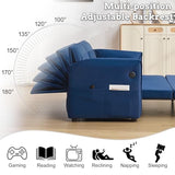 Hatppto 63" Velvet Pull Out Sofa Bed, 3-in-1 Convertible Futon Loveseat Queen Sleeper Sofa Couch Bed with Adjustable Backrest, USB Ports & Side Pockets, Modern Sofas for Living Room, Apartment, Blue Hatppto
