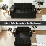 HIBXRPB 55" Futon Sofa Bed, 4‑in‑1 Convertible Boneless Couch Bed, Sofa Cama para Sala & Floor Lounger, Couch in A Box with Cup Holders, Foldable Chair Bed for Small Spaces, Black Corduroy HIBXRPB