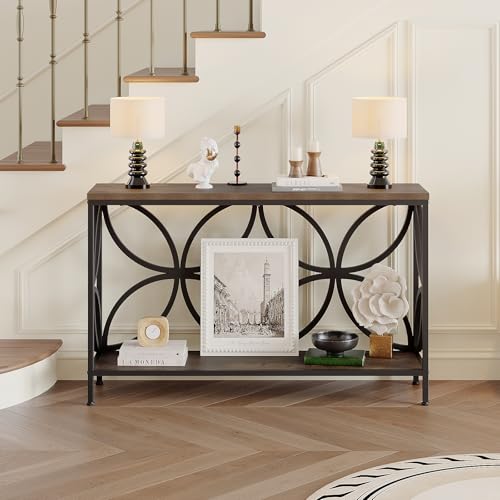 GiftGo Narrow Sofa Table 47.2 Inch, Industrial Sofa Table Behind Couch, Vintage Entry Console Table with Storage for Entryway, Living Room, Foyer, Elegant Design (Rustic Brown, 47.2) GiftGo