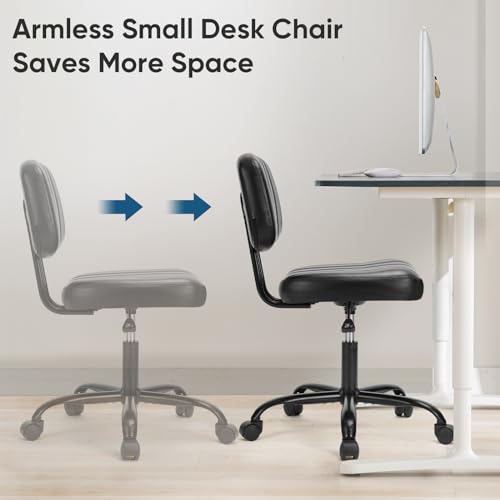 DUMOS Armless Office Desk Chair, Small Height Adjustable Computer Task Chair with Low Back Lumbar Support and 360° Swivel Rolling Wheels for Small Space, Kids and Adults, Dark Black DUMOS