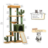 YITAHOME Tall Cactus Cat Tree Tower with Self-Grooming Brush, 60in Cute Cat Climbing Tower for Indoor Cats with Cat Condo, Top Perch, Basktet, Sisal Scratching Posts and Board, Dangling Ball YITAHOME