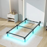 Adjustable Bed Frame with Smart LED Lights & Charging Station,Sturdy Metal Platform Bed Base for Box Spring & Mattress,Headboard Compatible,Length Extendable,Twin/Full/Queen/King Size (7 Inch, Twin) HusDream