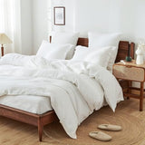 Simple&Opulence 100% Linen Duvet Cover Set, 3 PCS Natural French Flax White Duvet Cover Queen Size, Breathable Soft Comfy Linen Bedding Comforter Cover with 2 Pillowcases(White, 88"x92") Simple&Opulence