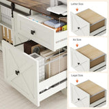 63" Farmhouse Electric Standing Desk Adjustable Height Sit Stand Corner Stand Desks, L Shaped Standing Computer Desk with Power Outlets & Storage Drawers & Sliding Door for Home Office, White St.Mandyu