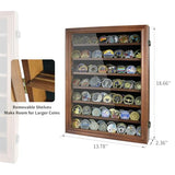DecoWoodo 7 Rows Challenge Coin Display Case - Holds 100 Coins, Solid Wood Military Coin Holder Display Cabinet with HD Glass, Wall Mountable Shadow DecoWoodo
