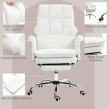 HOMCOM Executive Office Chair, PU Leather Ergonomic Office Desk Chair with Footrest, Reclining and Swivel Chair, White HOMCOM