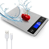 33lb Food Kitchen Digital Scale,1g/0.05oz Precise Graduation, USB Charging Kitchen Scale, Waterproof Stainless Steel with LCD Display, Ounces and Grams for Weight Loss, Cooking, Baking (Silvery)