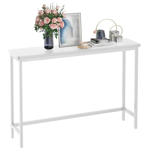 VASMIA Console Table, Entryway Table, Narrow Sofa Table, 39" Bamboo Hallway Table for Entryway, Living Room, Bedroom, Foyer, White VASMIA