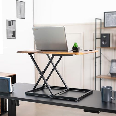 VIVO Ultra-Slim Single Top Height Adjustable Standing Desk Riser, Compact Sit Stand Desktop Converter for Monitor or Laptop, Rustic Vintage Brown, DESK-V001JN VIVO