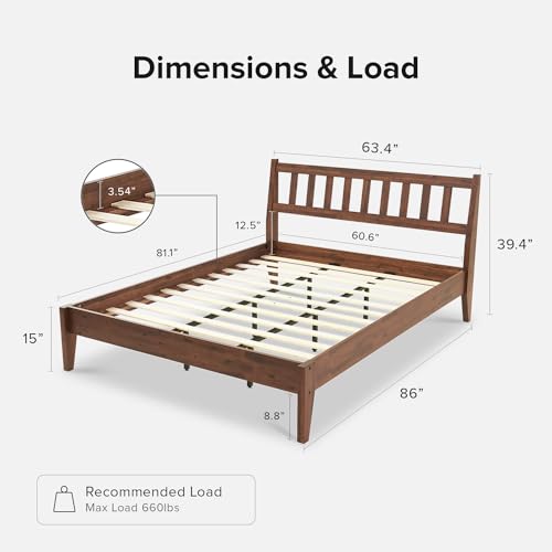 Ted Mid Century Modern Acacia Queen Bed Frame with Slatted Headboard and Double Metal Support - WoodArtSupply