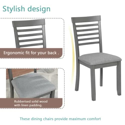 Trygoal 5-Piecern Dining Table Set, Kitchen Set with One Rectangular Table and 4 Upholstered Chairs, Living Room Chairs with Ladder Backrest and Comfortable Seat Cushion, Wooden Dining Furniture, Gary Trygoal