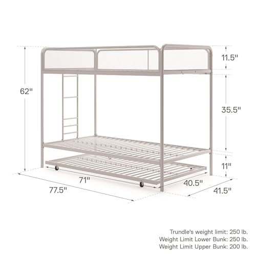 DHP Isaiah Triple Twin Metal Bunk Bed, Off White DHP