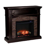 SEI Furniture Grantham Faux Stone Corner Electric Fireplace with Hidden Media Shelf, New Ebony SEI Furniture