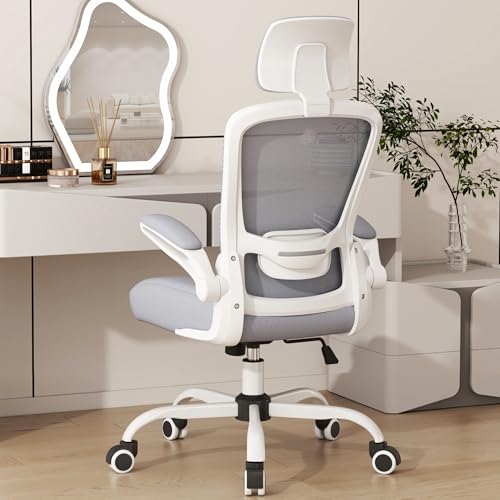 Mimoglad Office Chair, High Back Ergonomic Desk Chair with Adjustable Lumbar Support and Headrest, with flip-up Armrests for Guitar Playing, 5 Years Warranty (Moon Grey) Mimoglad