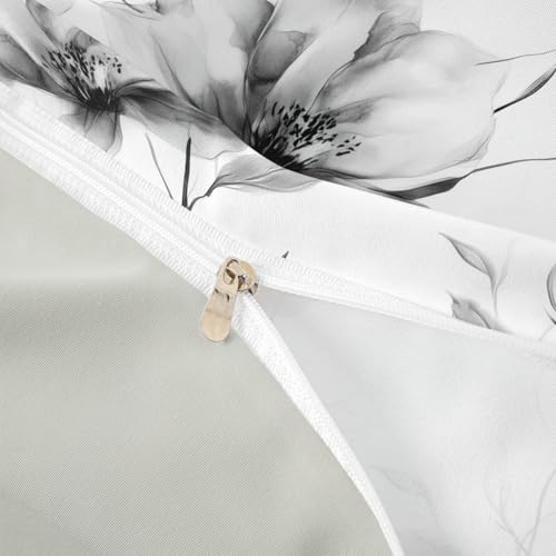 Erosebridal Black and White Flower Bedding Set Full, Boho Flower Duvet Cover for Women Men Adults Teens Bedroom, Artistic Watercolor Floral Comforter Cover, Ink Painting Style Blossom & Leaf Bed Set Erosebridal